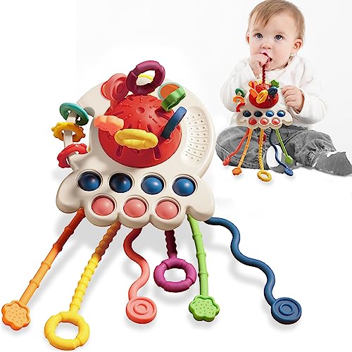 Image of TOHIBEE Baby Sensory Montessori Toys for 6-12 Months, Food Grade Silicone Travel Pull String Toys for 12-18 Months, Toddler Baby Girl Boy Gifts