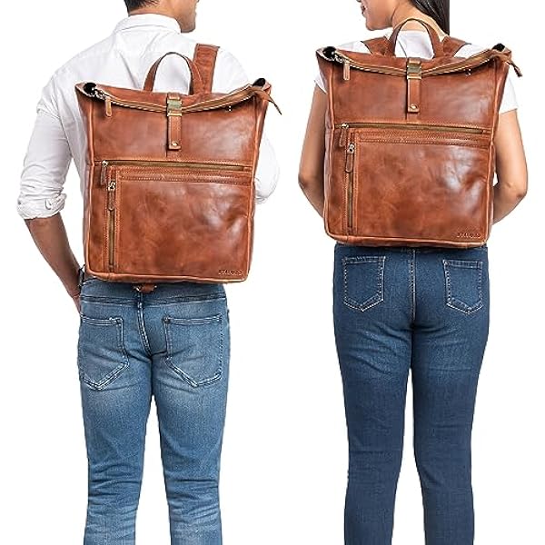 STILORD 'Edmund' Rolltop Rugzak Leer Mannen en Vrouwen Laptop Rugzak 17 Inch Mannen Daypack Dames Zakelijke Rugzak Leer, Kleur:andorra - bruin
