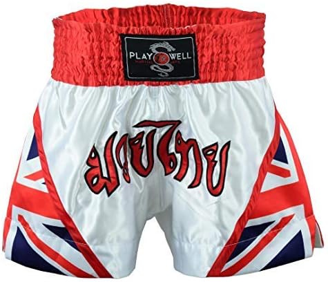 Playwell Muay Thai Competition Tribal Fight White Shorts - Uk Flag