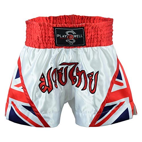 Short Muay Thai compétition blanc de qualité supérieure style britannique S