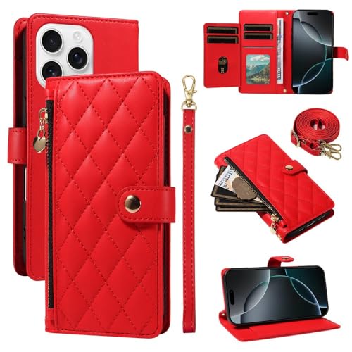 Étui portefeuille iPhone 12 Pro rouge étanche zippé à rabat de protection