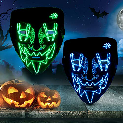 ThinkMax 2 Pcs Masque LED Halloween Purge, Lumière Masques pour Festival Cosplay, Costume d'halloween (Bleu + Vert)