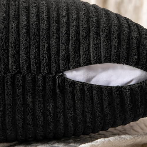 Image of MIULEE Black Decorative Euro Sham Pillow Covers 24x24 Inch for Bed Couch Sofa Pack of 2 Boho Farmhouse Throw Pillows Soft Cross Corduroy Patchwork Textured Cushion Cases