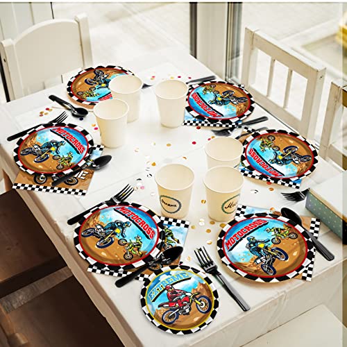 Image of gisgfim 24 Pcs Dirt Bike Paper Plates 7'' Disposable Dirt Bike Birthday Party Supplies Motorcycle Theme Dessert Plates Decorations Motocross Tableware Favor For Boys