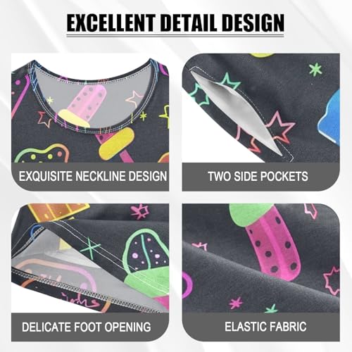 ALAZA Ice Cream Star Black Neon Pajamas Short Sleeve 2 Piece Sleepwear Top and Bottom Pajama Set Unisex4