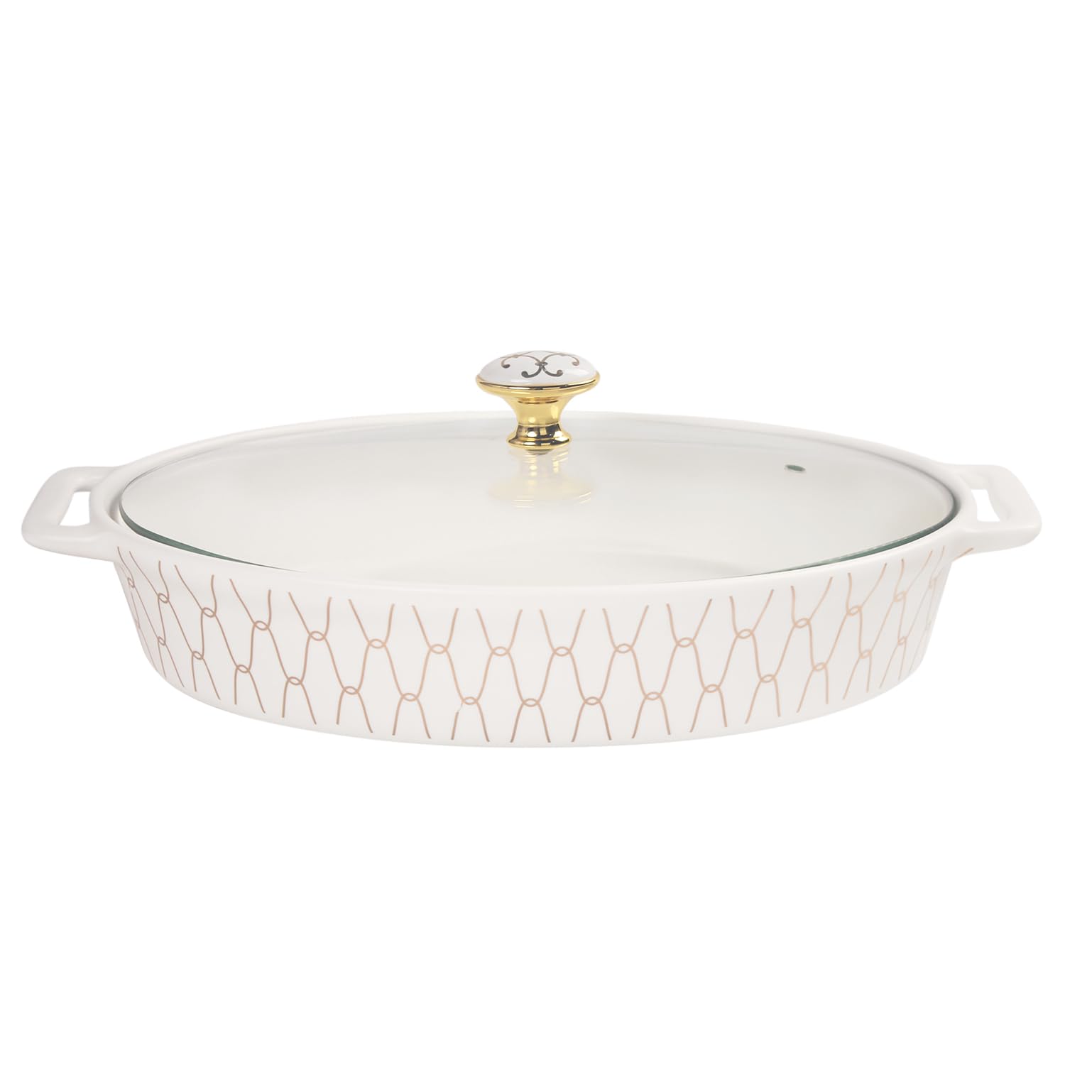 Casseruola in ceramica con coperchio in vetro, 4 l, per zuppe, scaldavivande per buffet, vassoio per conserve di cibo in famiglia, casseruola per catering per feste, stile ovale, 31 x 22