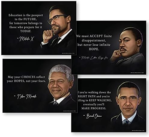 MWB Icons of Black History Poster Collection | Black History Posters | 4 Pack – Barack Obama, Nelson Mandela, Martin Luther King, Malcolm X | 13″ x 18″ Non-Laminated | Juneteenth | Classroom or Home | Civil Rights Heroes