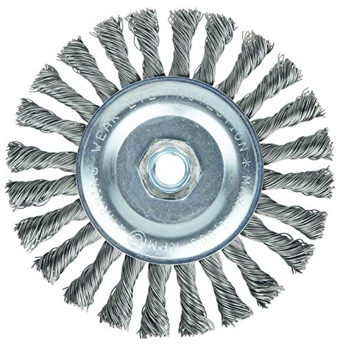 Image of Weiler 36224 Wolverine 6 inch Knot Wire Wheel, Standard Twist, 0.025 inch Steel Fill, 5 /8 inch-11 UNC Nut, Made in The USA (Pack of 10)