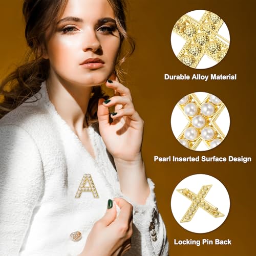 Image of PATIKIL Letter Brooch Pins, Pearl Initial Alphabet Letter Lapel Badges Pin for Women Men Girl Wife Suits
