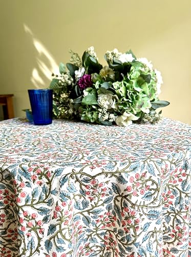 ATOSII Cotton Blockprint Round Tablecloth, Kalina, 90 Inches