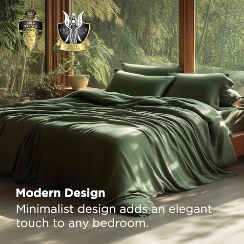 Image of Bedsure PureWoven Cooling Duvet Cover, Ideal for Hot Sleepers, King Size | 100% Viscose Derived from Bamboo, Lightweight & Silky Soft, Breathable Moisture-Wicking Bedding Set, 3 Pieces, Olive Green