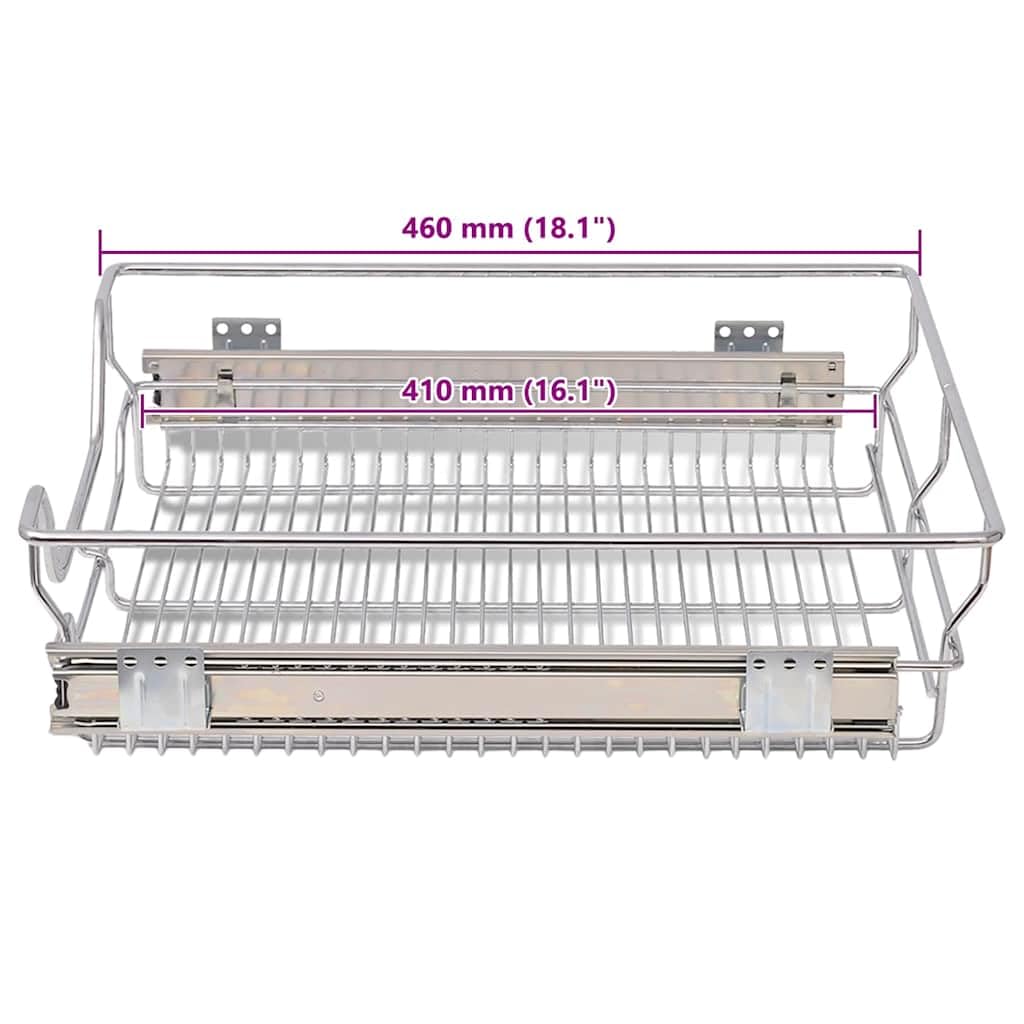 vidaXL 2x Bandejas Almacenaje Alambre Acero Cromado Extraíbles Plateado 500 mm