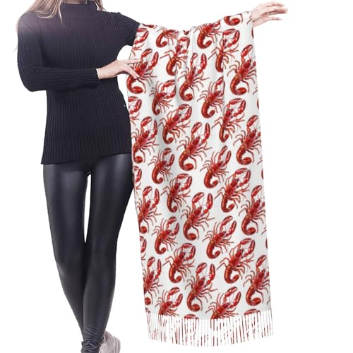 Cute Cartoon Lobster Print Pashmina Shawls Scarf Wraps for Women, Fall Winter Scarves Large Blanket Scarf4