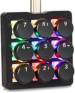 Koolertron One Handed Macro Mechanical Keyboard,RGB LED Backlit Portable Mini Gaming Keypad OSU! Keyboard 9 Fully Programmable Keys Blue Switches with Retro Classic Typewriter Round Keycaps