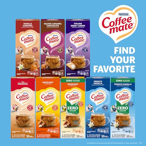 Image of Nestle Coffee mate Coffee Creamer, French Vanilla, Liquid Creamer Singles, Non Dairy, No Refrigeration, 0.375 fl oz Tubs (Pack of 200)