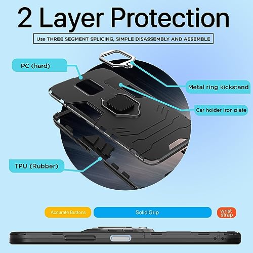 Image of Pikkme D5 Tough Armor Bumper Back Cover Case for Redmi Note 9 Pro,Note 9 Pro Max,Poco M2 Pro |Ring Holder & Kickstand in-Built (Black)