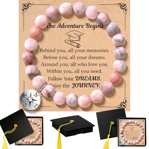 Parma77 2026 Graduation Gifts, High School College Graduation Gifts for Women, Inspirational Compass/Heart Graduation Bracelets with Gift Message Card&Graduation Cap Box for Women Daughter Sister Friends(Pink Compass)