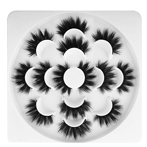 Mink Eyelashes Faux Fluffy 7 Pairs Dramatic 22mm False Eyelashes Luxurious Volume Natural Wispy Fake Eyelashes Thick Extension Handmade Eyelashes Soft Reusable Lashes
