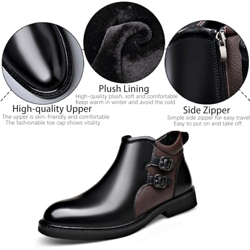 Men's Leather Chelsea Chukka Boots with Side Zipper Fashion Buckle Strap Comfortable Block Heel Ankle Boots for Fall Winter Work Office Dress Booties3