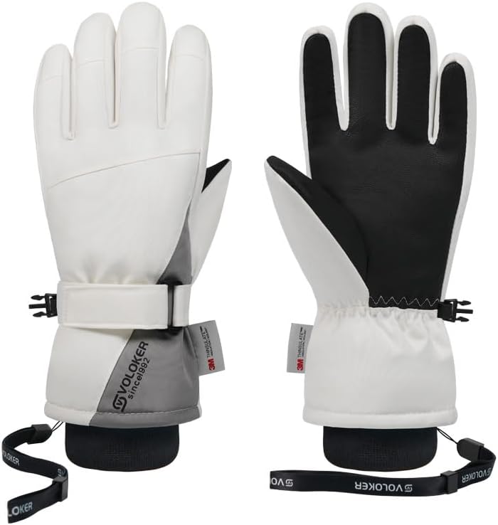 Ski Gloves for Men & Women - Waterproof, Touchscreen, Anti-Lost Strap, Warm Winter Snow Gloves with PU Palm for Skiing, Snowboarding & Outdoor Sports