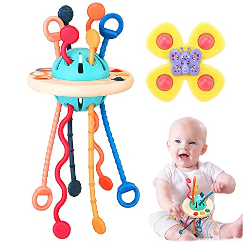 Motorikspielzeug Baby - Spinner Saugnapf Spielzeug- Montessori Spielzeug ab 1 Jahr - Sensorisches Spielzeug UFO Silikon Spielzeug - Geschenk 1 Jahr Junge Mädchen - Baby Sensorik 12 - 18 Monate Cover