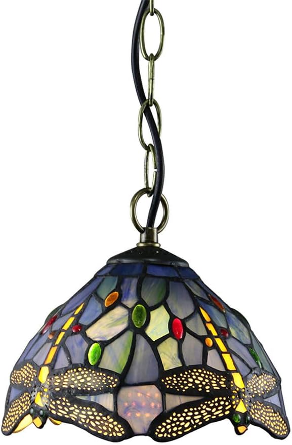 Dualbao ドラゴンフライブルー ステンドグラス ランプシェード 交換用、8インチ ティファニースタイル 手作り レトロランプシ