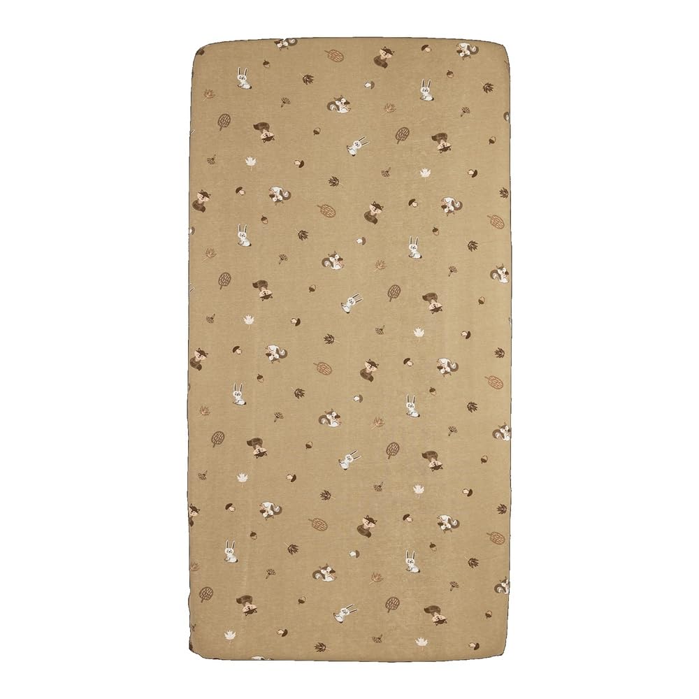 Meyco Baby Printed Jersey Fitted Sheet Forest Animals Sand 60 x 120 cm Oeko-Tex Standard 100