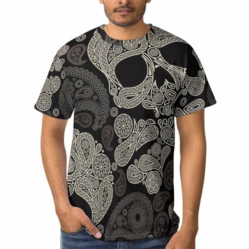 T-shirt Tête de Mort Paisley Homme à col rond et manches courtes en coton confortable