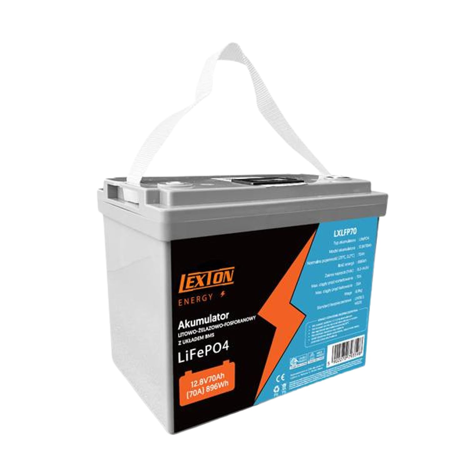 Akumulator LiFePO4 12.8V 70Ah Lexton LXLFP70 z BMS LCD Bluetooth litowo-żelazowo-fosforanowy do kamperów łodzi systemów OFF-GRID awaryjnych lekki trwały 896Wh 6000 cykli