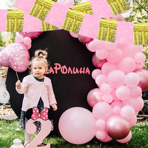 Image of BEISHIDA 3 Packs Metallic Foil Fringe Garland Macaron Pink Gold Wall Hanging Tinsel Fringe Banners for Car Floats Bridal Shower Wedding Birthday Graduation Holiday Party Decoration(30 Feet)