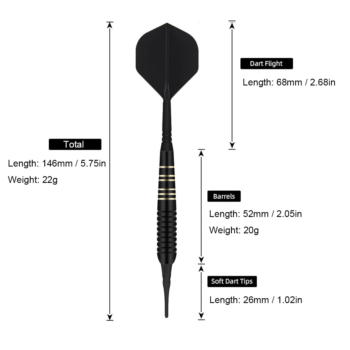 Freccette con punta in plastica 3 pezzi 22 grammi con alette 2 in 1 con aste e tasca per freccette 6 voli 6 onde PC 50 punte in plastica per bersaglio elettronico