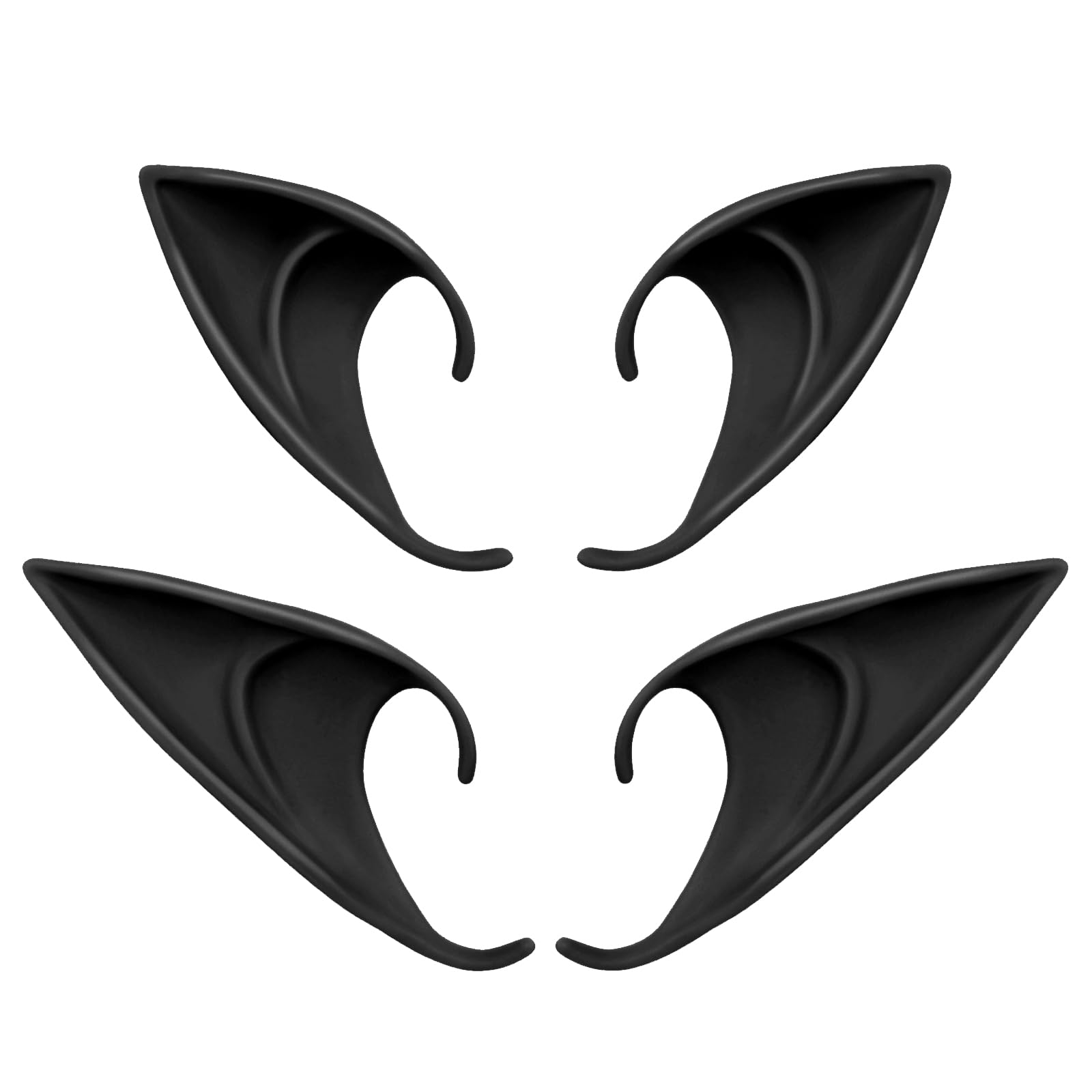 Cosplay Black Elf Ears - 2 Pairs Fairy Pixie Ears Soft Pointed Ears Tips Anime Party Dress Up Costume Makeup Masquerade Accessories Halloween Elven Vampire Fairy Ears (Black)