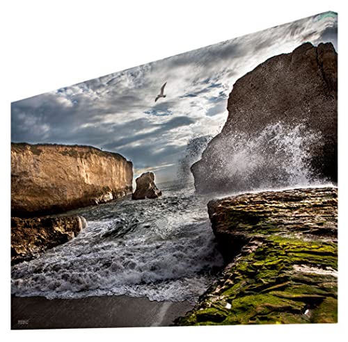 Beach Wall Art Canvas Crashing Waves Pacific Ocean Santa Cruz Shark Fin Cove California Bedroom Living Room Office Home DÃ©cor Gift Idea with Custom Message - Birthday Anniversary Graduation Baby Shower Any Occasion | Exclusive Art Only by Photonabil