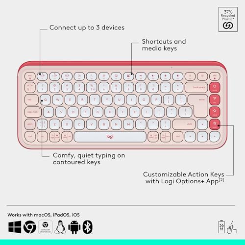Logitech POP ICON Combo, Wireless Bluetooth Keyboard and Mouse, Comfortable Typing, programmable Keys and Buttons, Quiet clicks, Easy-Switch up to 3 Devices - Rose by Logitech - Used condition - Image 6