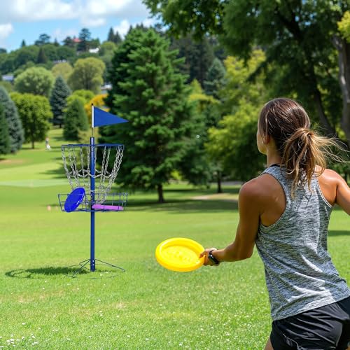 Image of Yaheetech Disc Golf Basket Portable Disc Golf Practice Set 12 /24 Chain w /Basket Target and Double Steel Chains for Outdoor