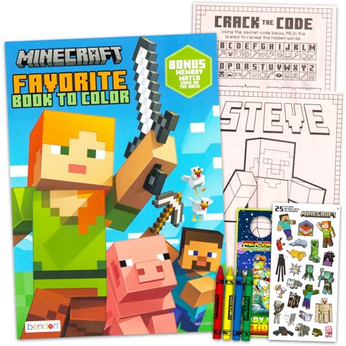 Minecraft Coloring Book Set for Kids, Boys Ages 4-8 - Bundle with Minecraft Coloring Pages, Activities, Games Plus Minecraft Stickers, Jumbo Crayons | Minecraft Activity Book Set