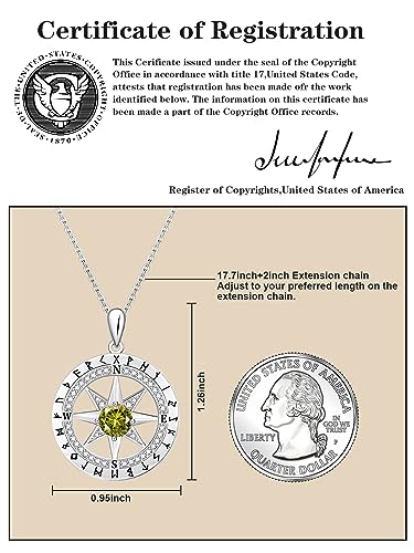925 Sterling Silver Birthstone Diamond Pendant Necklace with 18K White Gold Plating, Dainty Compass Necklace Jewelry Birthday, Anniversary, Christmas Gifts for Women Wife Her4