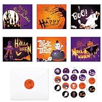 MORAINJAY 24 Blank Halloween Greeting Cards, Note Cards Set, 6 Designs, for Spooky Wishes, Trick or Treat, Halloween Party Invites, With Envelopes Stickers