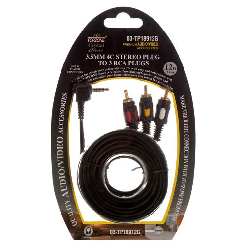 TopZone 12FT 3.5 mm to 3 RCA AV Camcorder Video Cable