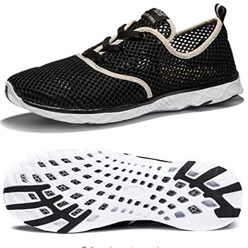 NeedBo Men's Aqua Water Shoes Lightweight Quick-Dry Walking Shoes (10.5 D(M) US, Black/White)