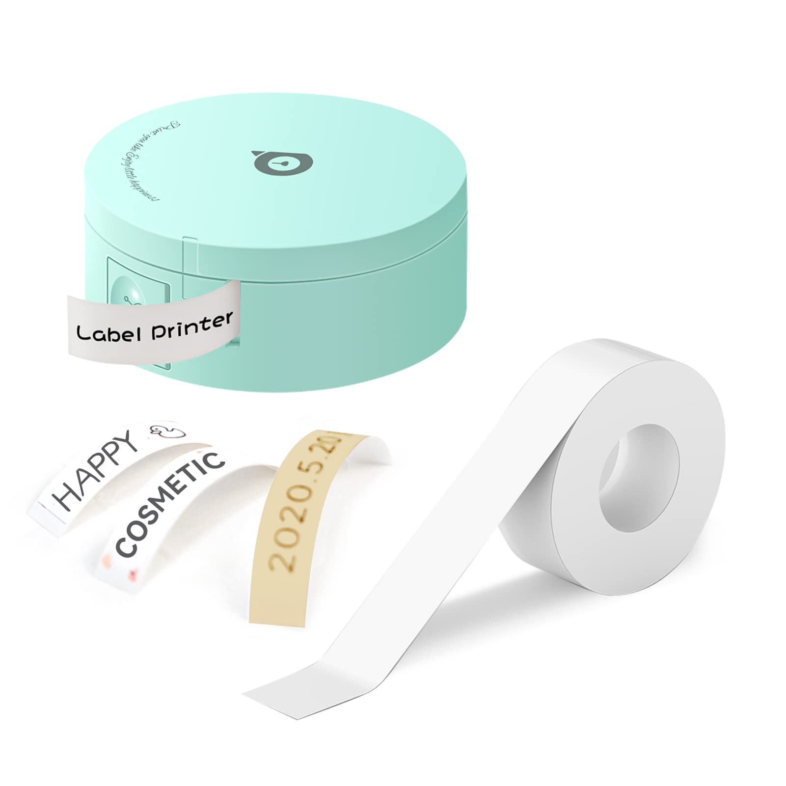 Eacam Label Maker Mini Pocket Thermal Printer All in One BT Connect Prince Tag DIY Date Journal Study Sticker Labeling Machine for Office Home Organization Cute Printer with 1 White Tape Roll