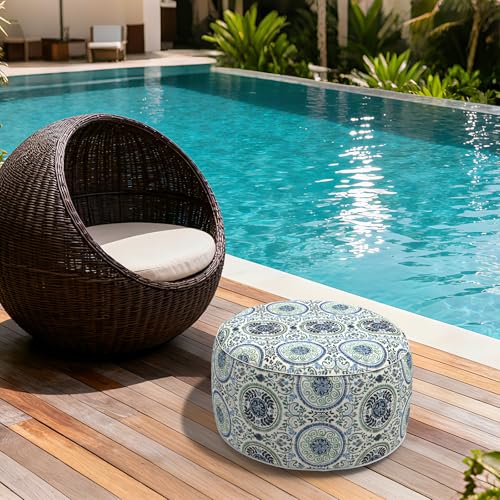 Melody Elephant Outdoor Inflatable Stool Ottoman D31”xH14”, All Weather Portable Footrest Stool, Furniture Stool Ottomans for Home Garden Beach, Celadon Wreath by Melody Elephant - Image 5