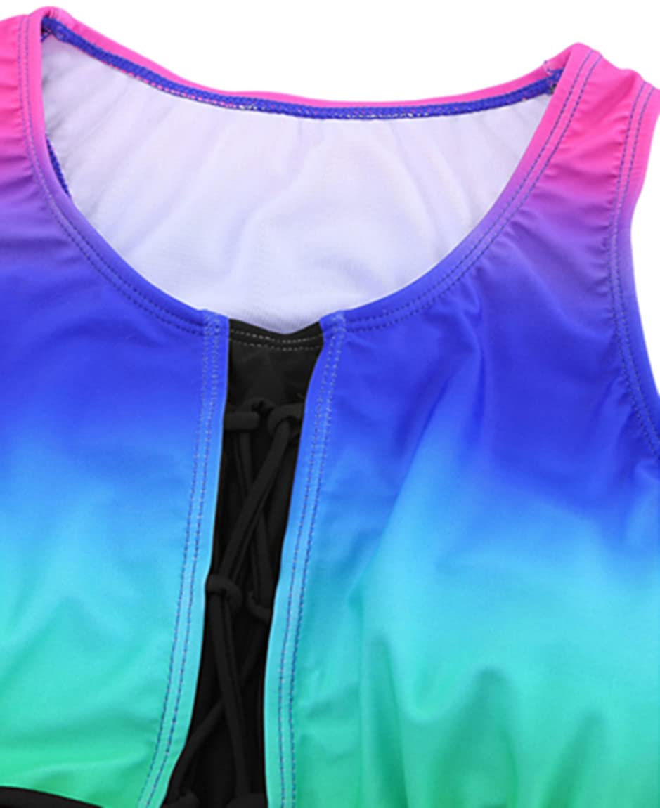 Ocean Plus Femme Deux Pièces X-Back Conservateur Tankini Set avec des Hotpants Noirs Shorts Maillot de Bain Rayé avec des Sangles Short de Bain