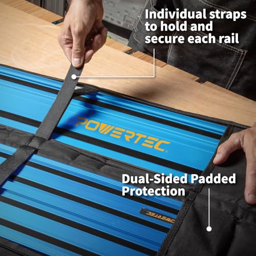 Image of POWERTEC 72154 110 inch Track Saw Guide Rail Joining Set with Protective Bag for Milwaukee Track Saws | Includes 2x55 inch Guide Rails and (2) Guide Rail Connectors for Woodworking Projects