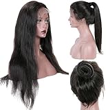 KUN Hair 360 Lace Wigs Natural Straight Brazilian Virgin Human Hair Wigs with Pre Plucked Natural Hairline, Slightly Bleached Knots 150% Density Wigs with Baby Hair for Women Natural Color 22 Inches