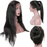 KUN Hair 360 Lace Wigs Natural Straight Brazilian Virgin Human Hair Wigs with Pre Plucked Natural Hairline, Slightly Bleached Knots 150% Density Wigs with Baby Hair for Women Natural Color 22 Inches