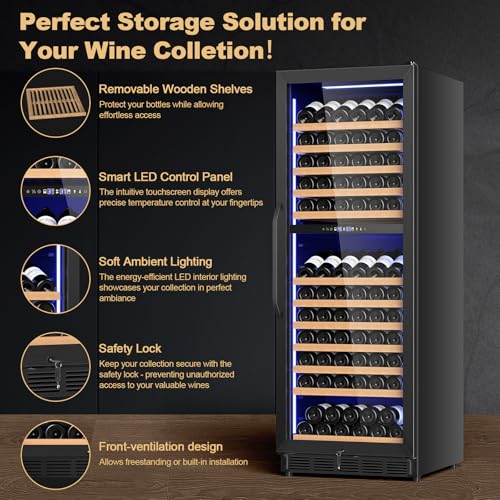 Image of 24 Inch Dual Zone Wine Cooler Refrigerator, Large Capacity Freestanding /Built-in Upgraded Professional Wine Fridge with Powerful Compressor, Advanced Cooling System, Quiet Operation, Black