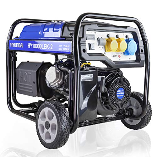Hyundai Petrol Generator 8kW/10kVA, Recoil and Electric Start, 459cc / 16hp 4-stroke Low Noise Generator with 3 Year Warranty