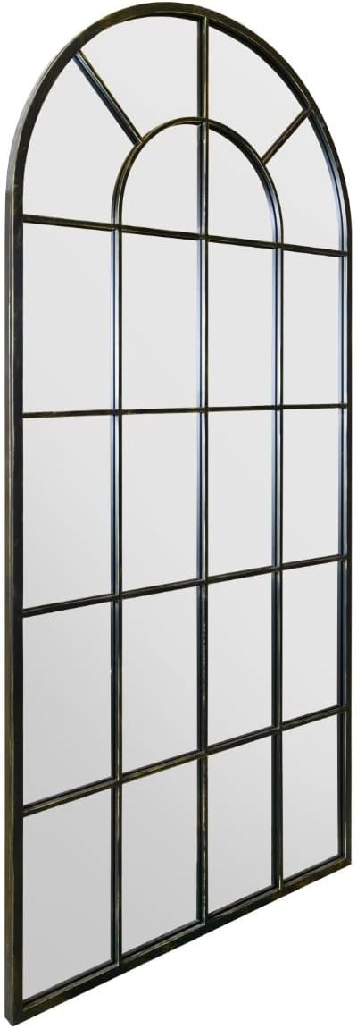 The Arcus - Antique Black Framed Window Modern Full Length Arched Garden Mirror 71" X 33.5" (180CM X 85CM) Silver Mirror Glass with Black All weather Backing.
