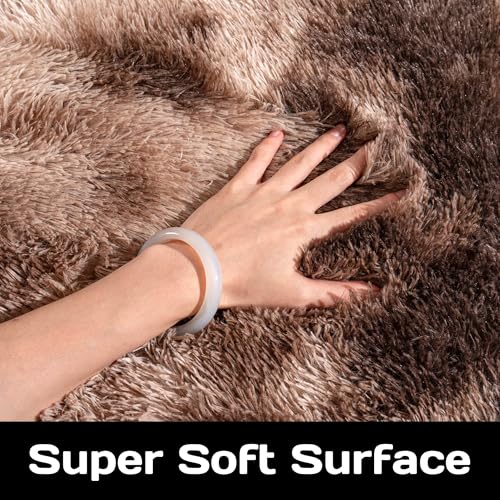 Round Shaggy Circular Tie-dye Brown Super Soft 4FT Fuzzy Plush Rug for Kids, Nursery and Teen's Room